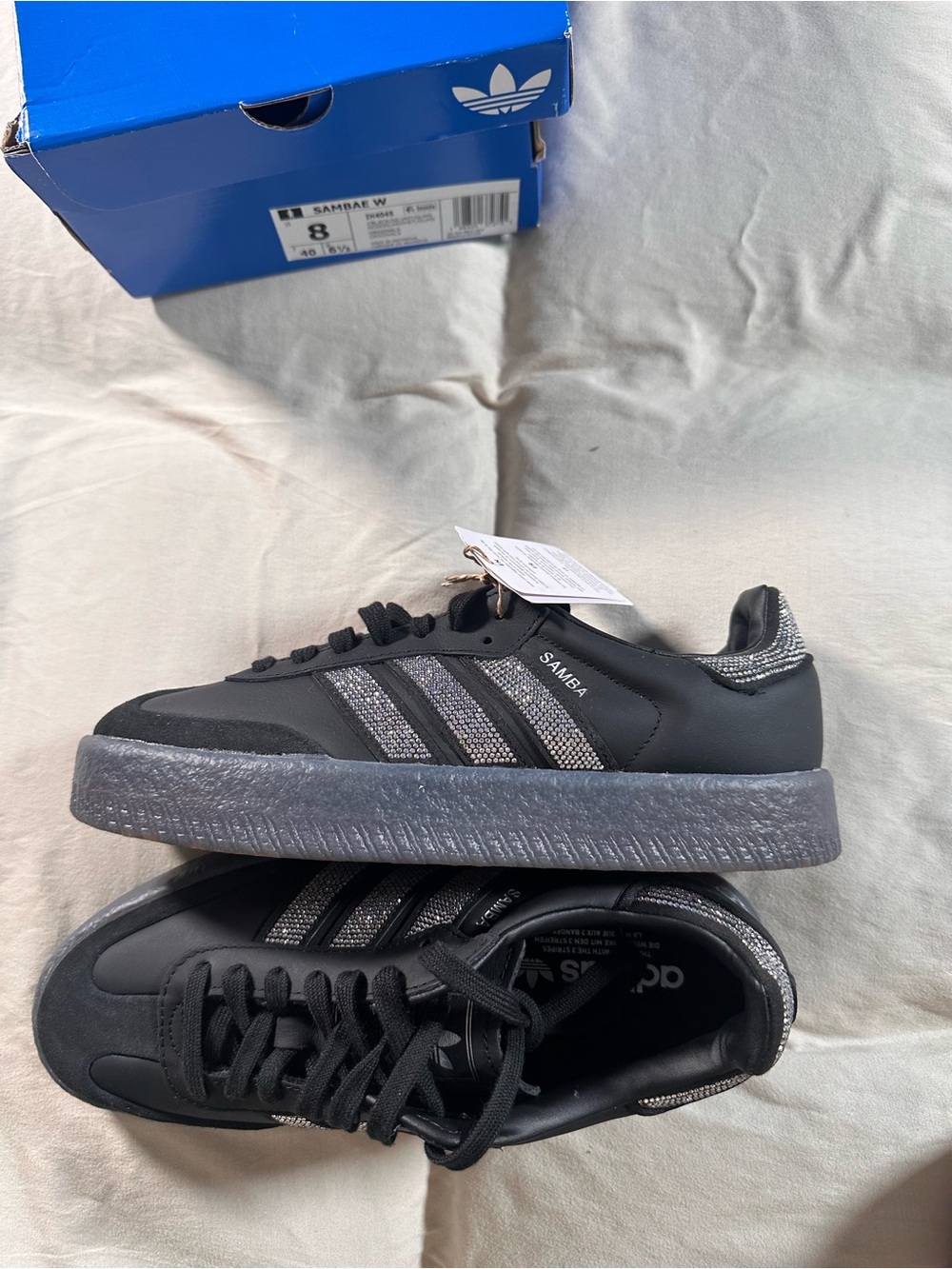 Adidas Women SAMBAE Triple Black Bedazzled Stripes US 8 UK 6.5  IH4045 NWB - Picture 6 of 10